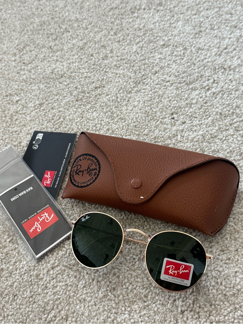 Women’s Round Metal Sunglasses with Brown Case - Green & Gold (never used)